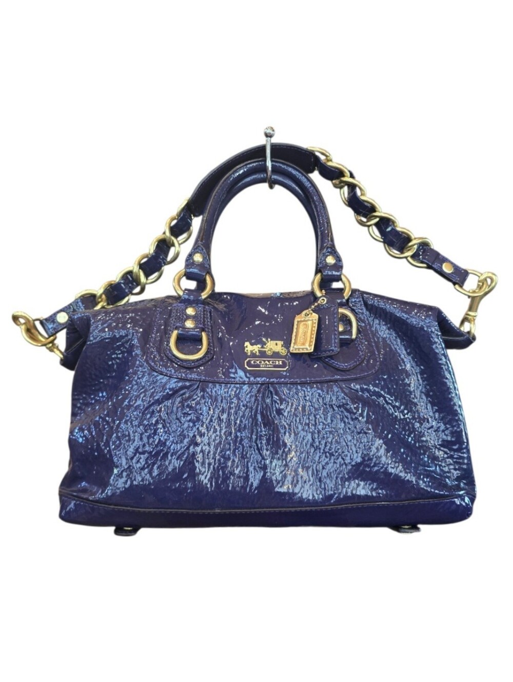 Coach Madison Sabrina Deep Plum Purple Crinkled Patent Leather Satchel - Picture 7 of 16